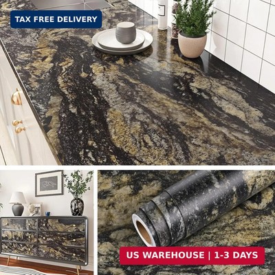Livelynine Granite Countertop Peel and Stick Black Contact Paper for Countertops