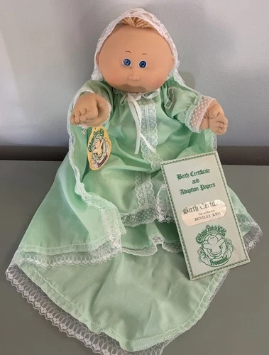 Cabbage Patch Kids Preemie Doll 1983 Mint Green Bonnet & dress BEAUTIFUL & clean