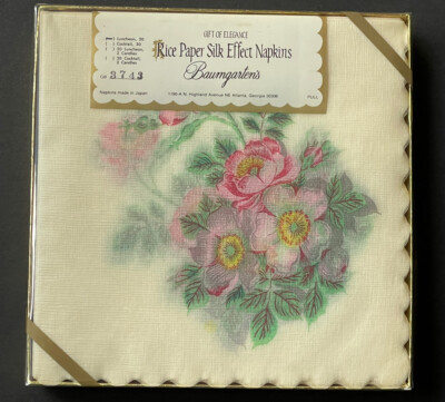 NEW! Rare 20 LUNCHEON Rice Paper Silk Effect FLORAL Napkins Baumgartens Japan