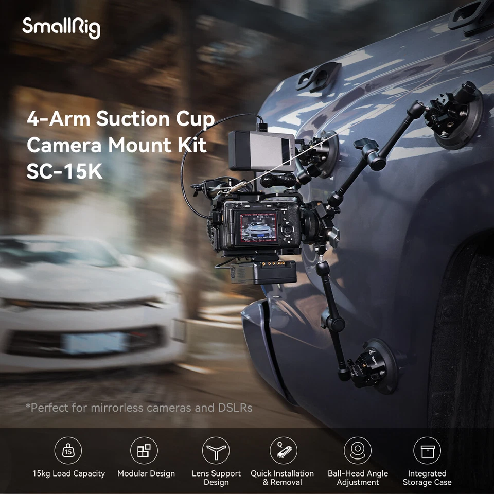 SmallRig SC-15K 4-Arm Powerful Suction Cup Camera Car Mount Kit Max. Load 120KG - Image 2 of 4