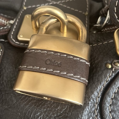 Chloe Paddington Leather Hand Bag Dark Brown Vintage Leather Medium Padlock Key - Picture 2 of 18