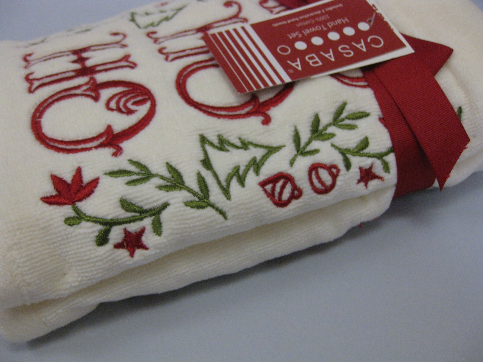 CASABA CHRISTMAS HO HO HO BATH HAND Towel Gift Set Embroidered