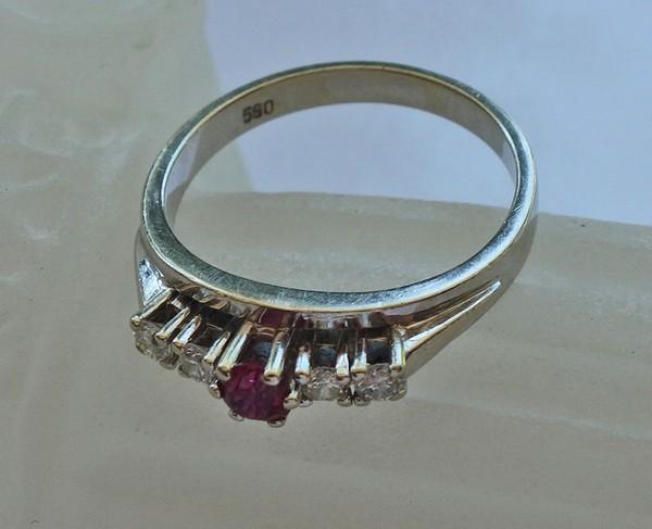 Brilliant ring ring with ruby diamond in 14kt 585… - image 10