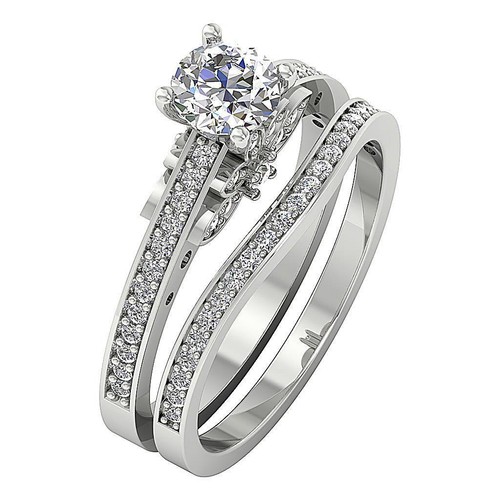 Anello da sposa abbinato laboratorio matrimonio coltivato VS F 1,10 ct diamante tondo oro rosa 10 carati - Foto 2 di 8
