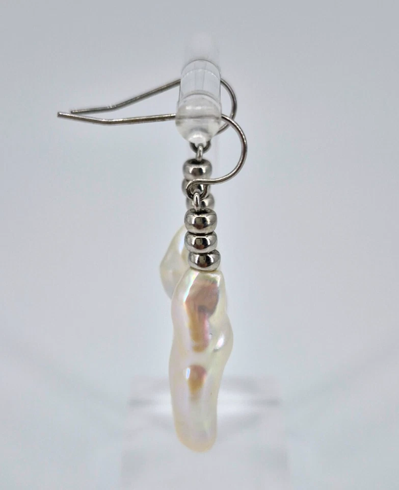 Pendientes grandes de plata esterlina Honora barroca perla anzuelo mujer océano verano Foto 3 de 4