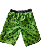 Minecraft Boy Swim Shorts Green And Black Size Large Summer