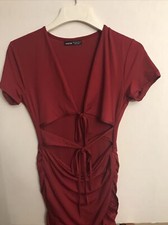 shein dress Medium Burgundy Ruched Sides Ruffle Hem Strappy 