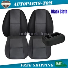 For 2007-2014 Chevy GMC 1500 2500 3500 Front Bottom-Top Cloth Seat Cover Black