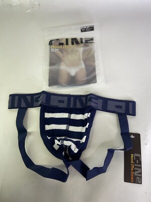 C-IN2 Hand Me Down Jock Strap Underwear Regatta Navy Blue Striped Mens Size M