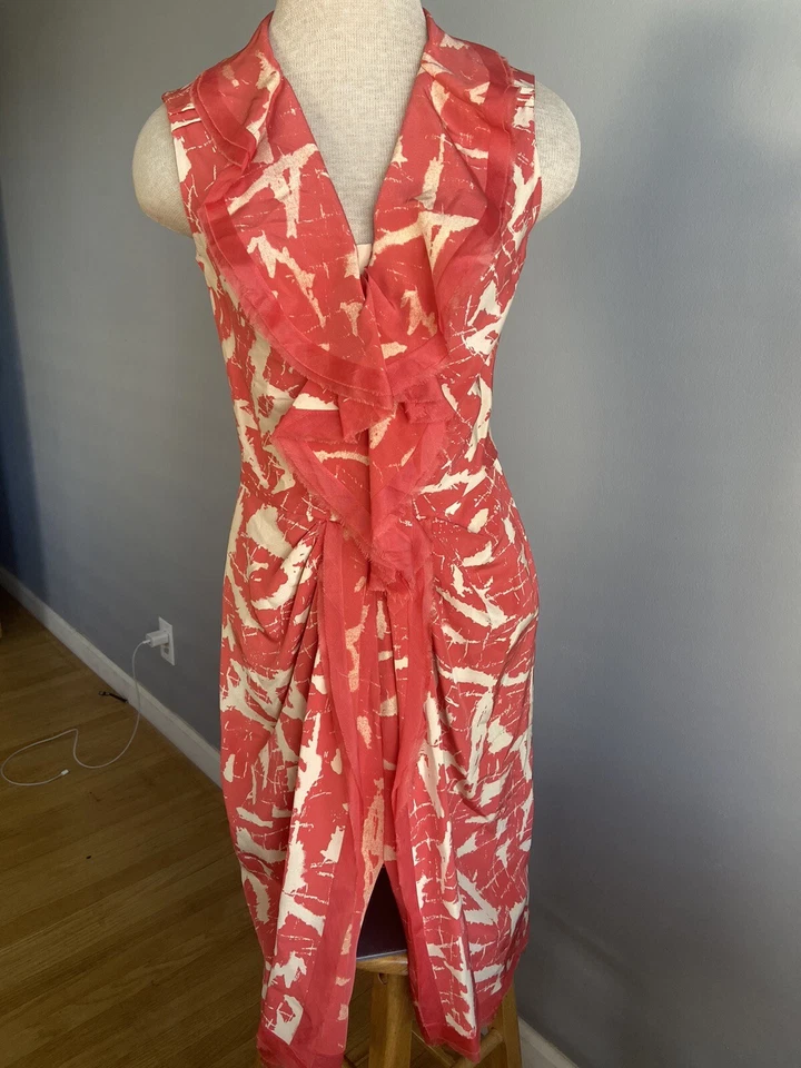 $2,600 OSCAR DE LA RENTA 2010 Runway 100% Silk Abstract Print Dress Size 0-2 - Image 3 of 4