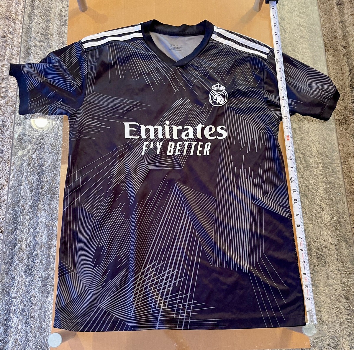 Real Madrid Jersey Black Unbranded Large Light Markings Used