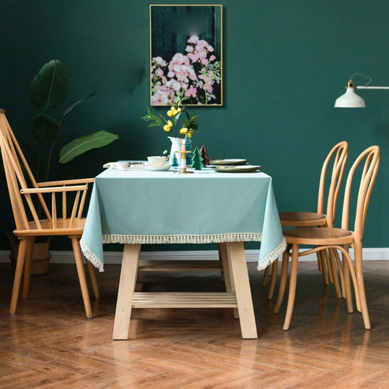 Plain Table Cloth With Tassels Home Kitchen Dining Table Covers Modern Rectangle - Image 3 of 4