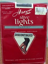 Hanes Alive Lights Pantyhose Tummy Thigh Control Sz C Barley Black Sandalfoot