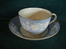 Early Spode Flower Embossed Shape Pattern 2036 Blue Rim Gold Trim Cup & Saucer