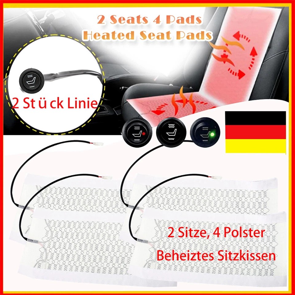 4PCS Car Carbon Universal 2 Seats & Back Heater Heating Mats Kit Vehicle Car Pad - Image 2 of 4