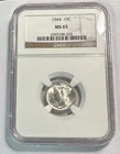1944 Mercury Dime NGC Certified MS 65. Blast White. Older Holder