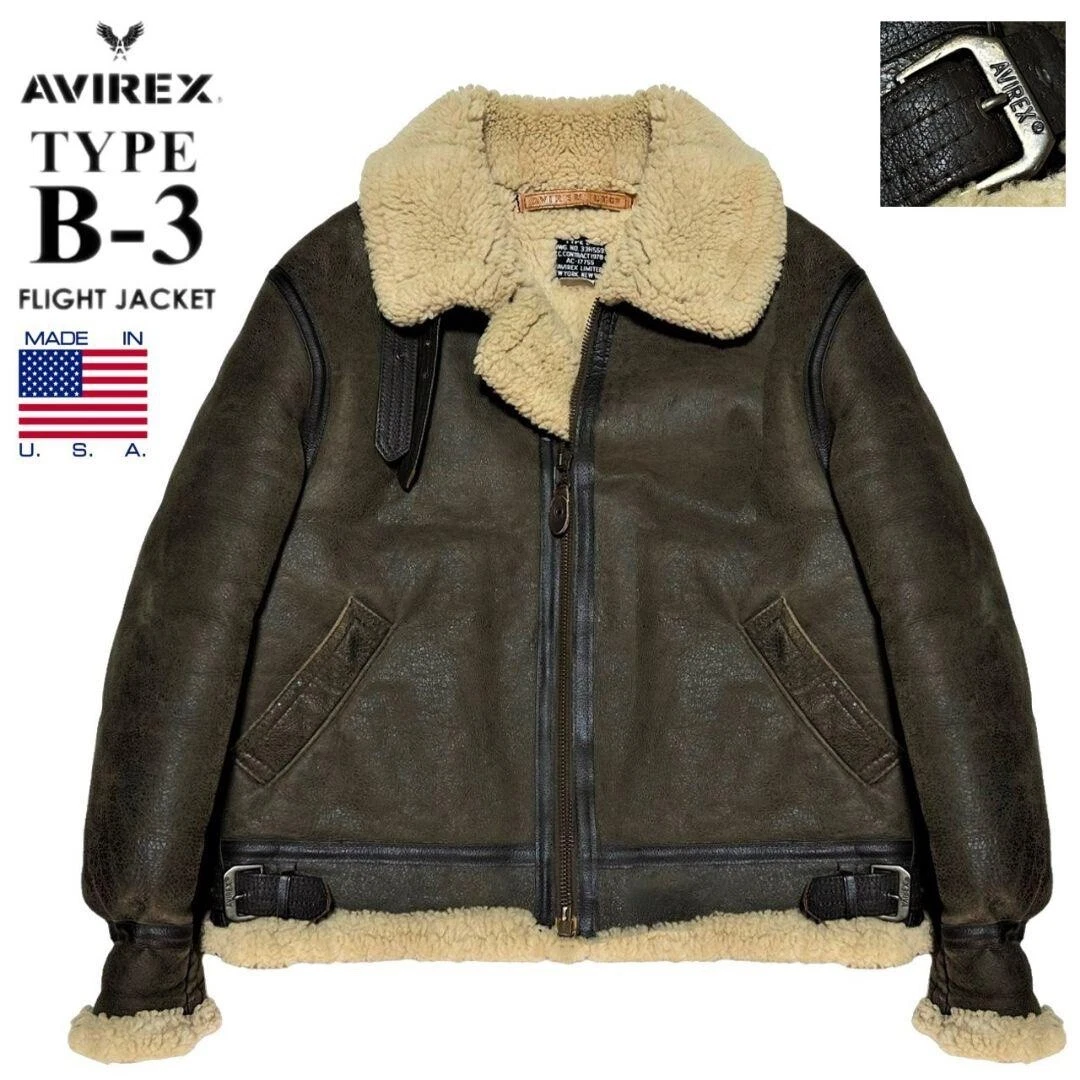 AVIREX Type B-3 Flight Mouton Leather Jacket Size 42 Made in USA