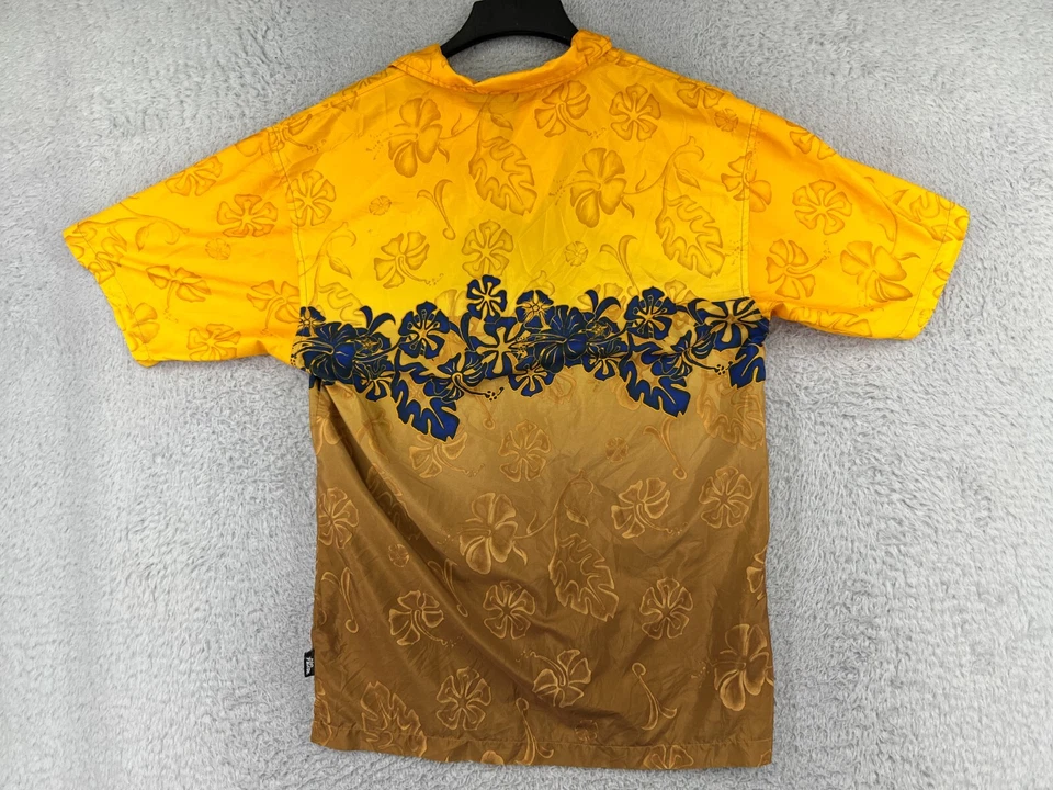VINTAGE No Fear Shirt Mens Medium Yellow Brown Floral Hawaiian Button Up Poly - Image 2 of 4