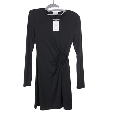 weworewhat ruched mini dress WEWOREWHAT Dress Womens Small Black Ruched O-Ring Long Sleeve Mini Dress  NWT