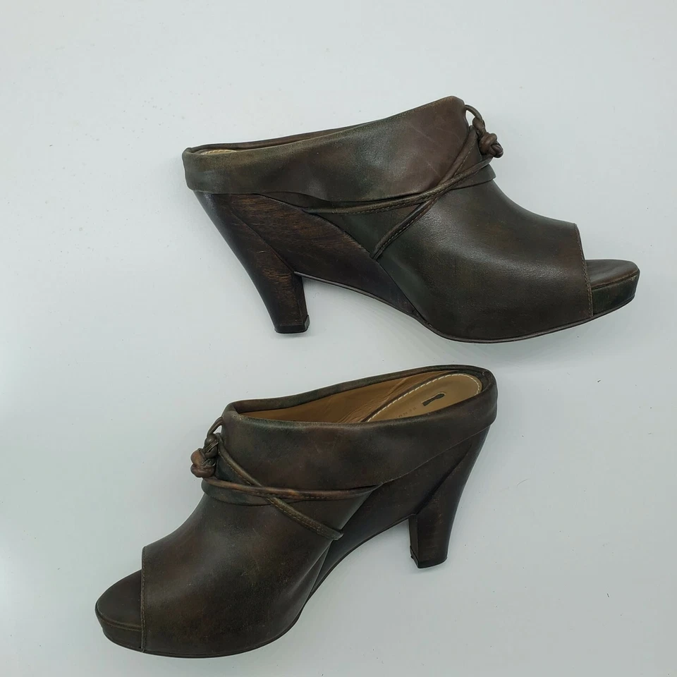 ANTHROPOLOGIE SCHULER SONS PEEP TOE PLATAFORMA MULES SLIDES COURO DESGASTADO 8B - Imagem 4 de 4