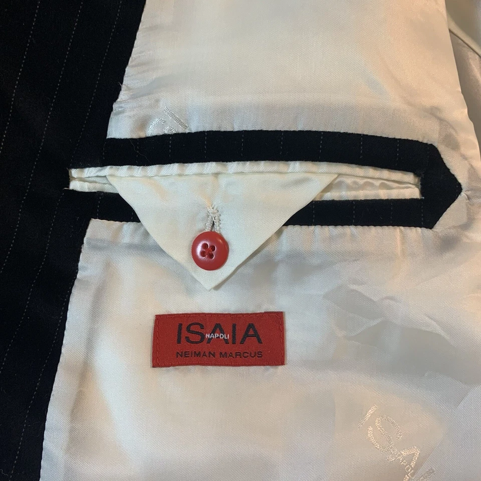 Isaia Napoli Neiman Marcus Cotton Pinstripe Blazer Suit Top Coat Size 60 - Image 3 of 4