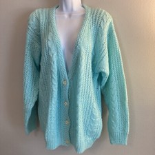 Vintage 1980s Acrylic Cardigan Green Medium Shoulder Pads