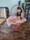 Fenton  Hand Signed  Hand Painted Art Glass Basket 9" Tall