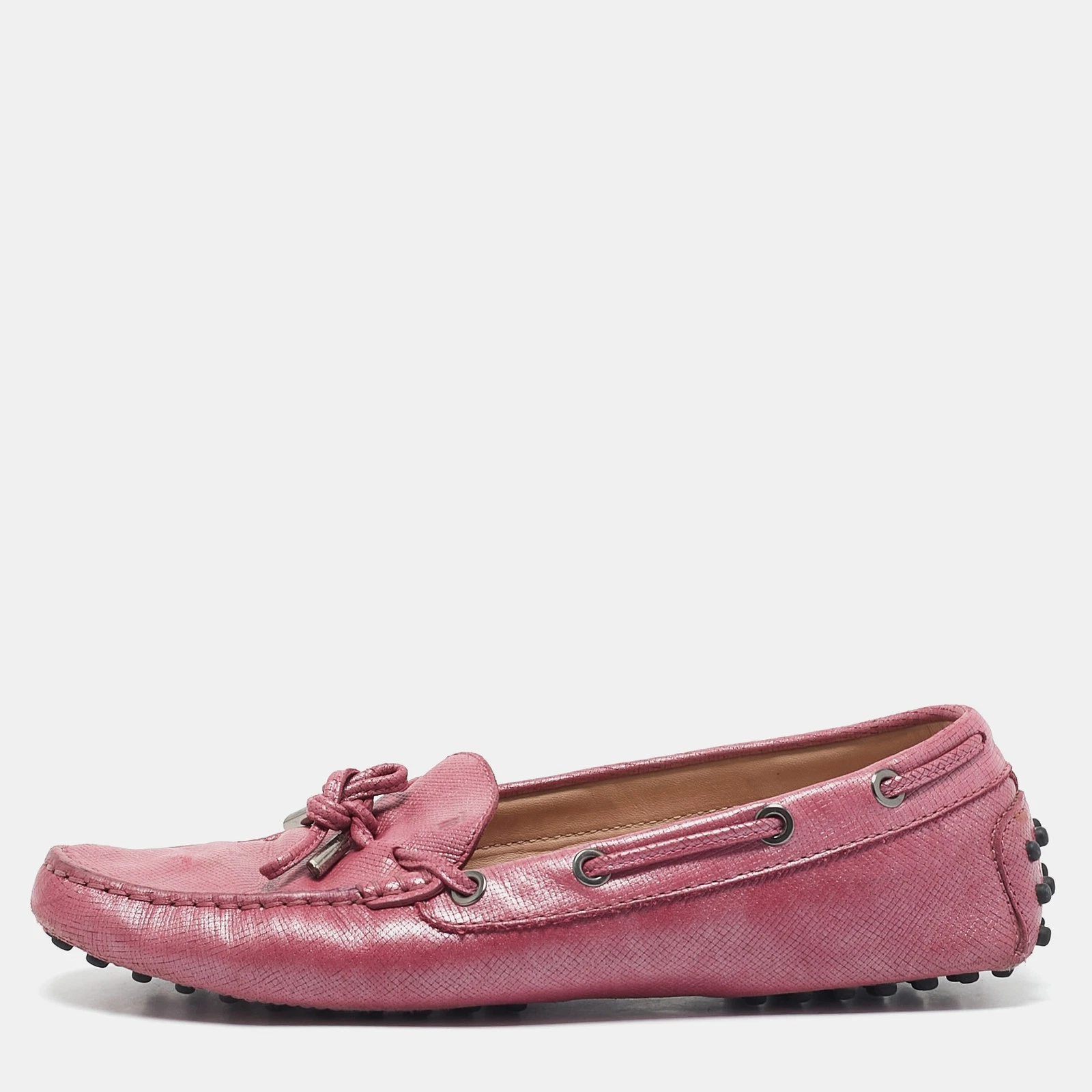 TOD’S Mocassini Tod's in pelle rosa metallizzato con fiocco taglia 38