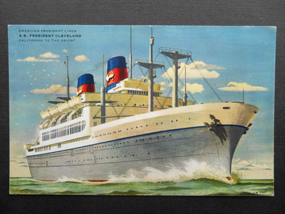 American President Lines Schiff SS PRESIDENT CLEVELAND Künstler gezeichnet um 1950
