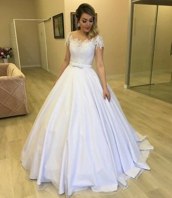 Classic Wedding Dress Satin Elegant Summer Off Shoulder White Ivory Bridal  Gown | eBay