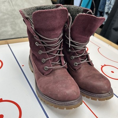 Timberland JAYNE TEDDY Fleece Burgundy Fold-Down WP Boots Womens Size 6