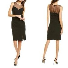 New Aidan Mattox Women s Black Illusion Pleated Fit Flare Cocktail Dress Sz. 6