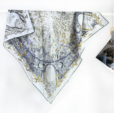 100 Mulberry Silk Scarf White forest Print Bandana Shawl 36'' Neckerchief Wrap