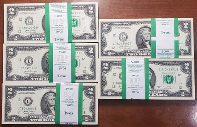 GEM/UNC half a BRICK of (500) 2017 A $2 Notes from San Francisco District
