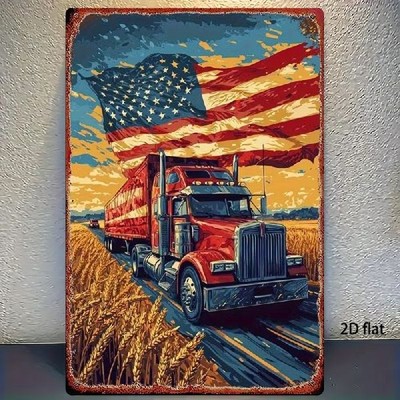 Blechschild Truck Hauber US Flagge USA Vintage Nostalgie Metallschild TEL4402