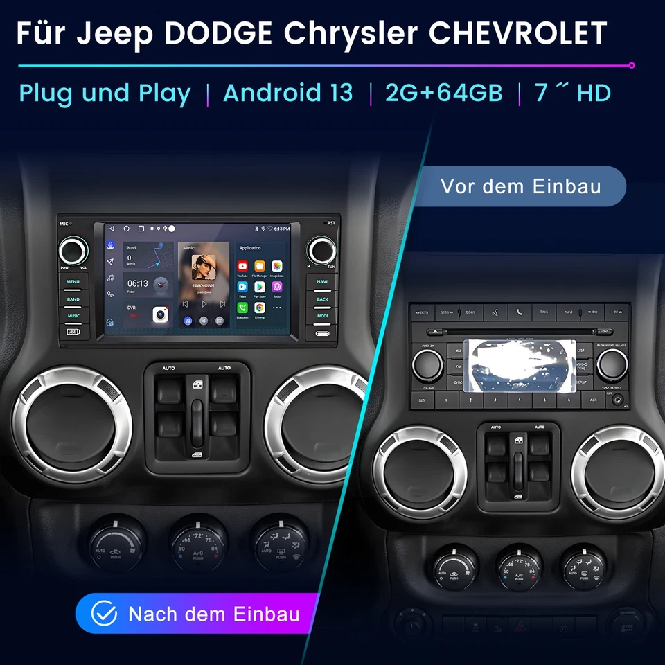 Für Dodge RAM Jeep Grand Cherokee Chrysler Android 14 Autoradio Carplay BT 2+64G - Bild 3 von 4