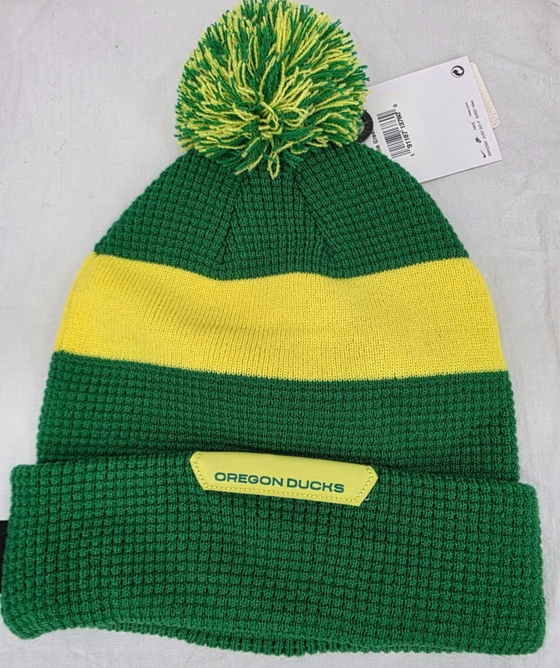 NEW Oregon Ducks Nike Green Pom Waffle Knit Stocking Cap Beanie Hat Youth OS - Image 2 of 4