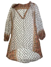 Free People Womens Size S Tunic Mini Dress Boho Paisley Long Sleeve High Low
