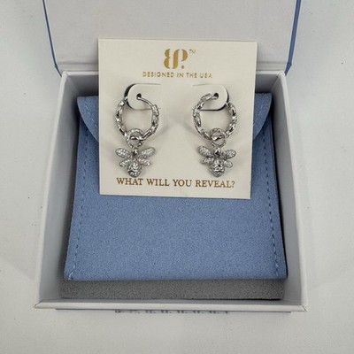 BP Bomb Party Sterling Silver Club Golden Hive Diamond CZ Bees Hoop Earrings