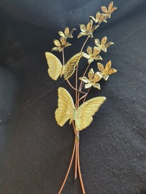 Vintage Gold Butterfly and Flowers Wall Hanging Decor Home Interior Boho Chic