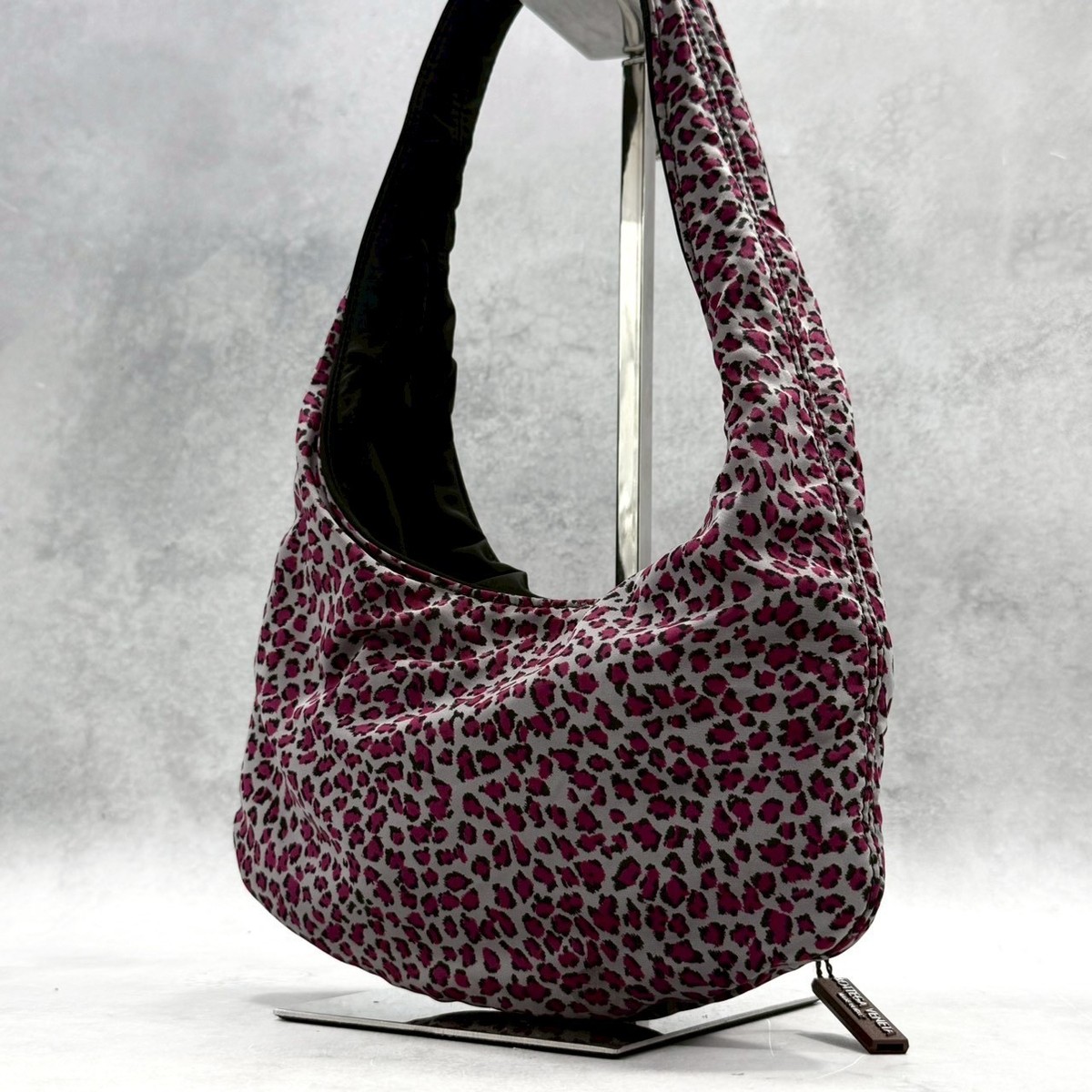 Bottega Veneta Reversible Nylon Hobo Bag Leopard Pink Black Mini