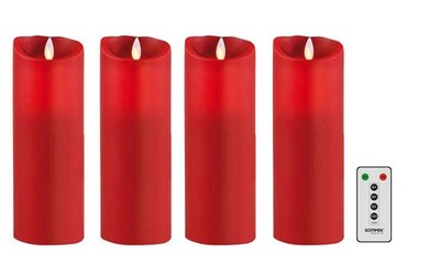 4er Set Sompex Flame LED Echtwachskerzen 23cm rot Adventskranz Kerzen Kerze