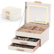 1 Set Jewelry Box With LED Mirror 3 Layer Jewelry Organizer With 2 Drawers PU Je