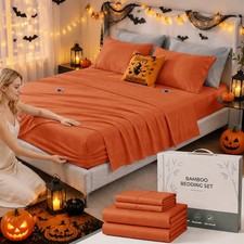 4PHalloween Bamboo Sheet Set Cooling Deep Pocket 16" Soft Luxury Soft Bed Sheets