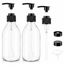 8 oz Small Glass Pump Bottle, Clear Empty Soap Dispenser for Oil