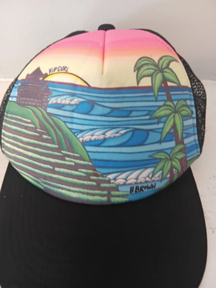 Heather Brown Surf Sunset Temple Waves Palm Beach Trucker Mesh Hat Ripcurl - Image 2 of 3