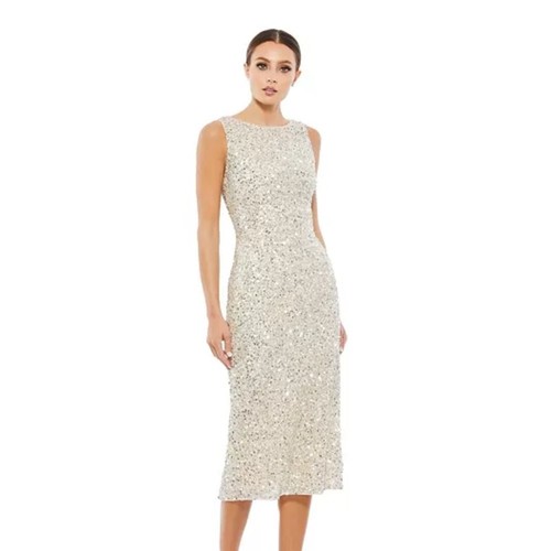 NWT Mac Duggal Elegant Gold Silver Sequin Dress Size 0 Holiday Party New Years