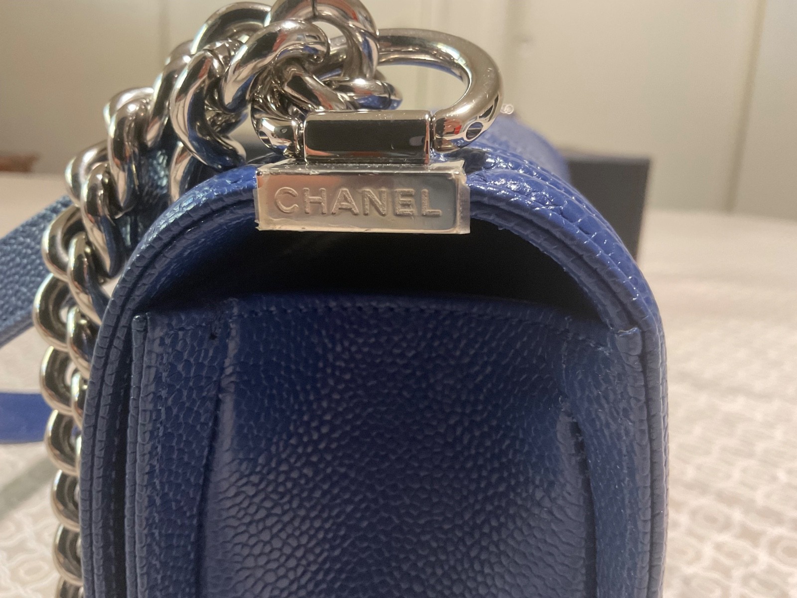 CHANEL Boy Blue Caviar Silver Hardware Leather Bag Medium. image 6