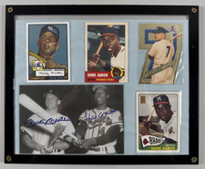 Mickey Mantle+Hank Aaron Signed/Autograph Picture+COA+4 Baseball Cards Framed