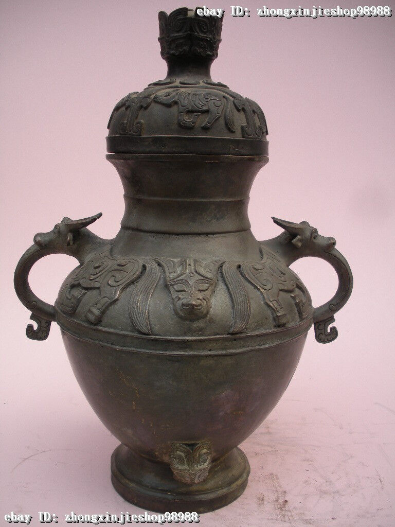Chinese Regius Binaural Bull Beast Zun 100% Pot Bronze Crock old Vase Phoenix Mall Limited price sale
